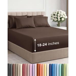 Extra Deep Full Sheet Set - 6 Piece Breathable and Cooling Sheets - Hotel Luxury Bedding for Women, Men, Kids & Teens - Easy & Secure Fit - Soft, Wrinkle Free and Comfy - Extra Deep Pockets - Brown