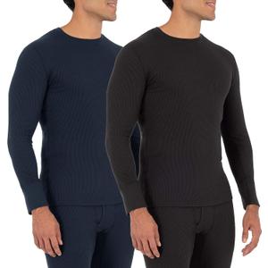 Fruit of The Loom Mens Recycled Waffle Thermal Underwear Crew Top (1 and 2 Packs) (Large, Black/Navy)