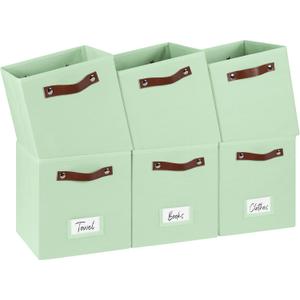 FinishingBo 6-Pack Storage Cubes with Handles & Label Holders Basket, Closet Cube Home Organizer Bins(Green, 10.5*10.5*11 inch)