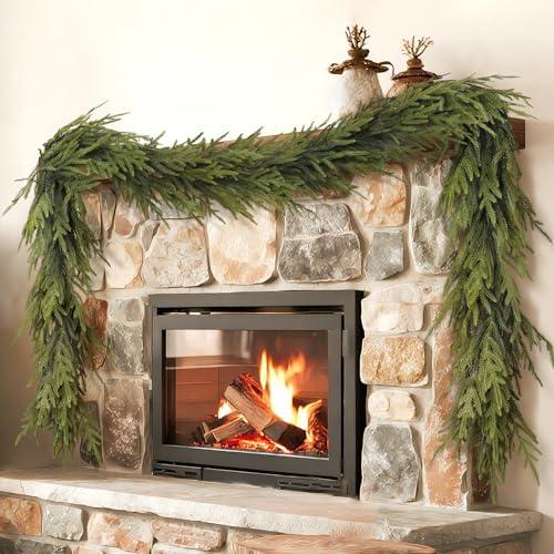 6FT Christmas Artificial Norfolk Pine Garland for Fireplace - Realistic Faux Greenery Fake Garland for Holiday,Table, Window,Mantel,Stairs, Home,Indoor Outdoor Decor (2PCS)