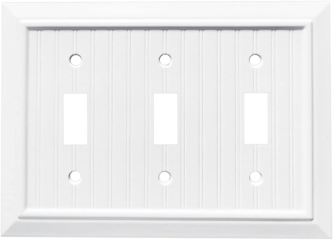 Pure White Classic Beadboard Wall Plates,Light Switch Covers,Electrical Outlet Covers, Switch Plates of Various Combination, Nature Bamboo Fiber Wall plate (3 Gang Toggle 1 Pack)