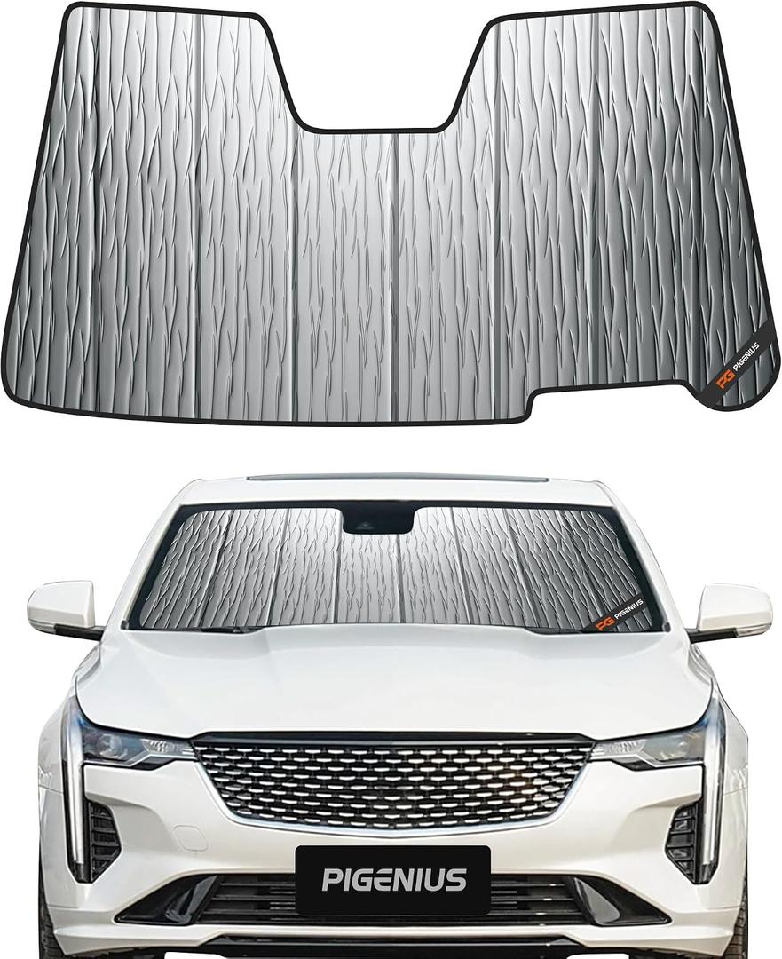 Pigenius Windshield Sunshade for Cadillac CT4 2020-2026 (Sedan) Luxury/Sport, Reversible Silver/Black