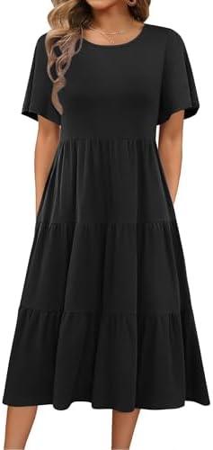 Zeagoo Women's Summer Dress Midi Floral Flutter Short Sleeve Casual Dresses with Pockets Tiered Flowy Boho Beach Dress 2XL Zeagoo Women's Summer Dress Midi Floral Flutter Short Sleeve Casual Dresses with Pockets Tiered Flowy Boho Beach Dress 2XL