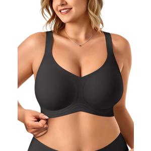 Vertvie Bras for Women No Underwire Wireless Support Bra Underarm-Smoothing Seamless Push Up Full Coverage T-Shirt Sports Bra (XX-Large, Black)