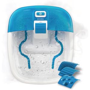 Homedics Bubble Bliss Deluxe Foot Spa with Heat Massaging Arch, 3 Acupressure Attachments, Splash Guard, Raised Nodes Creates Bubbles, Improves Circulation, Soothe Tired Muscles, Built-in Storage (Blue)