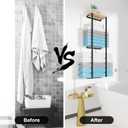 31 inch 2 Tier Anti-Rust Towel Rack with Wood Shelf for Bathroom, Wall Mounted, Metal, Black