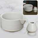 Handmade Ceramic Matcha Bowl Set with Spout & Whisk Holder - Traditional Chasen Tea Whisk Ritual Kit, Gift-Ready Chawan for Matcha Lovers - Coarse Pottery & Durable Design