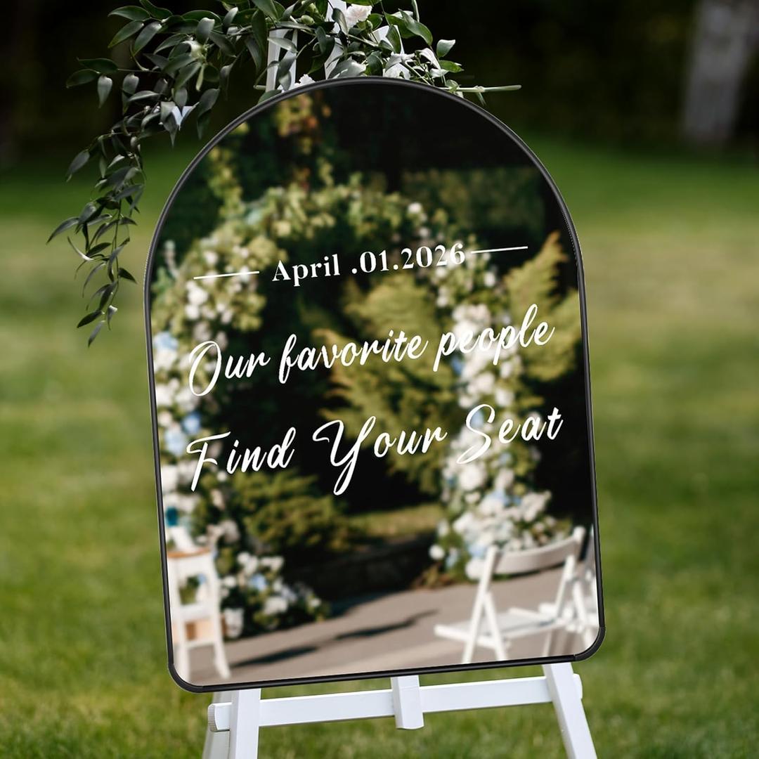 Colingmill 24 x 18 Inch DIY Wedding Seating Chart Mirror with Mirror Decal Sticker Wedding Reception Display Chart Board Our Favorite People Find Your Seat Date Signs for Marriage Decor (Balck)