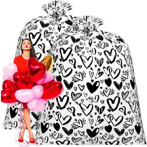Teling 2 Pcs 80 x 60 in Valentine Extra Large Bike Gift Bags Oversized Heart Large Plastic Bags for Weddings, Bridal Showers, Anniversary (Black Heart)