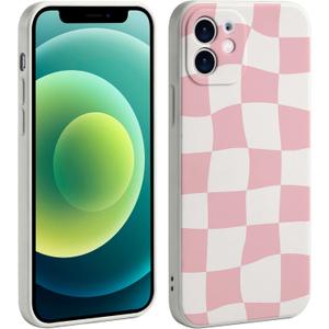Checkered Phone Case for iPhone 12 Case for Girls Women Soft Slim Shockproof Cute Print Design Cases Compatible with iPhone 12 -Pink