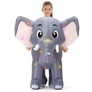 Kids Inflatable Costume Christmas Blow up Animal Costumes with LED Light Riding on Costume for Cosplay Girls Boys(Elephant)