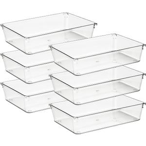 Ravinte 6 Pack Drawer Organizer - 6" X 9" Plastic Storage Bins, Acrylic Organizers with Non-Slip Pads Clear Desk Storage Tray for Makeup, Jewelries, Kitchen Utensils, Bathroom and Office