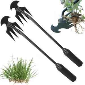 Weed Puller Tool, Weeding Artifact Uprooting Removal Tool, 4 Teethes Dual Purpose Manual Weeders, Multifunctional Tools for Garden Weeding (2PCS 12IN)