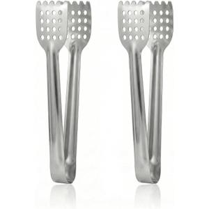 2Pcs Small Tongs for Serving Buffet Party Stainless Steel Mini Silver Kitchen Cooking Bar Salad Tong Set Durable Lightweight Ergonomic Grip for Home Dining 6.69 Inch