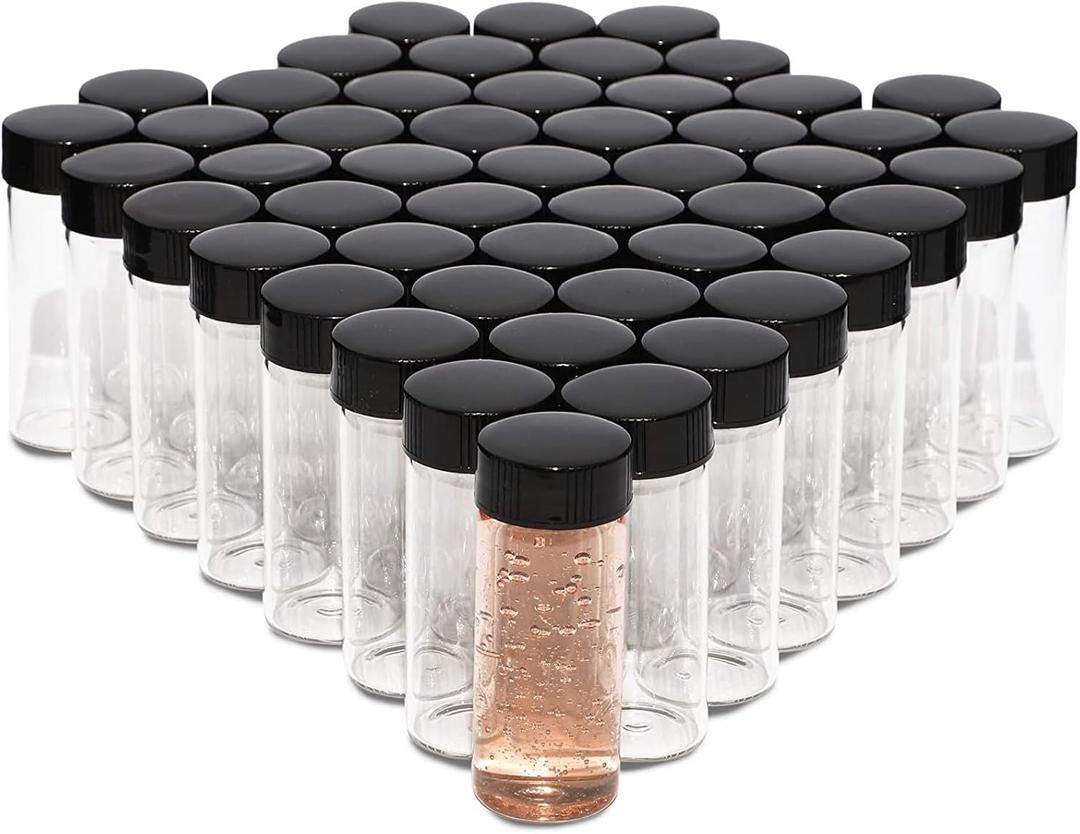 Juvale Clear Glass Empty Sample Bottles (0.7 Oz, 50 Pack) - Little Jars with Lids