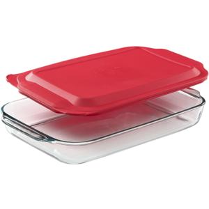 Pyrex Basics 3 QT Glass Baking Dish With Plastic Lid, Casserole Dish, Glass Food Container, Oven, Freezer And Microwave Safe, Clear Container