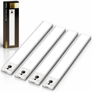 EZVALO 12-inch Under Cabinet Lighting, 3200mAh Rechargeable Motion Sensor Light Indoor, with Dimmable & 3 Color Temps, Magnetic Closet Lights, Wireless Under Counter Lights for Kitchen, Stairs(4-Pack) (White)
