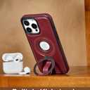 Butaiga for iPhone 16 Pro Leather Case with Stand, Anti-Slip Grip Ring, Fits for MagSafe (Blue, iPhone 16 Pro)