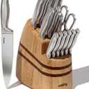 SMIRLY 15 Piece Knife Set with Block - Kitchen Knife Sets with Block and Sharpener - Heavy Duty Wooden Block with One-Piece Design Stainless Steel Knive Dishwasher Safe