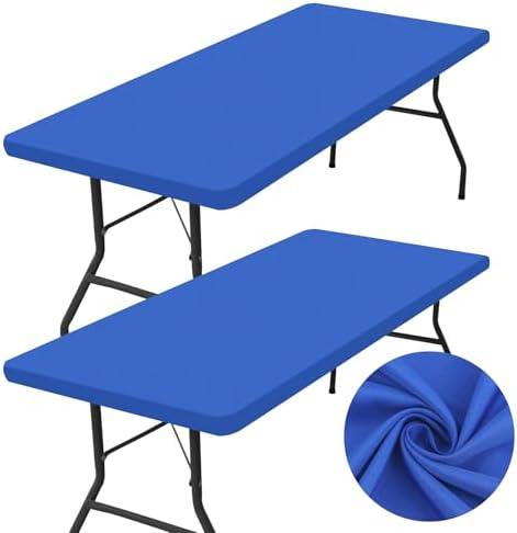 homing 2 Pack Rectangle Table Cloth, Elastic Fitted Fabric Tablecloth Fits for 6 Foot Folding Tables, Washable Table Cover for Picnic, Camping, Indoor & Outdoor (Blue, 30" x 72")
