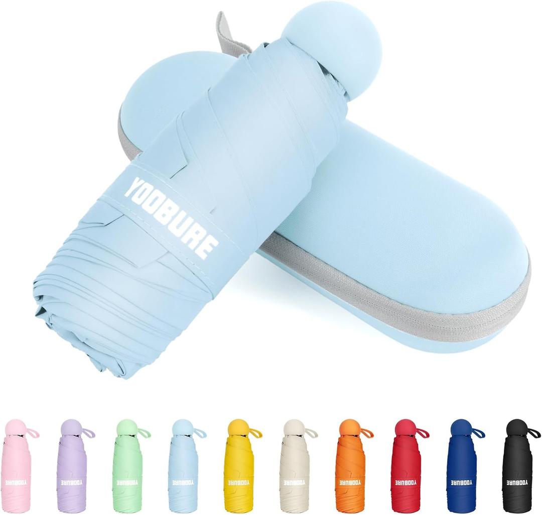 Yoobure Travel Umbrella - Portable Compact Mini for Purse, UV Protection, Rain and Sun - Folding Pocket Umbrella for Backpack With Case - Ideal for Kids and Women