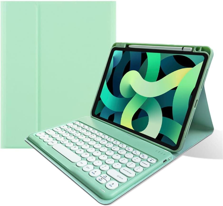 Keyboard Case for iPad A16 11th Gen 11 inch 2025, iPad 10th Generation 10.9 inch 2022, Magnetic Detachable Bluetooth Round Key Color Keyboard Cover (Mint Green)