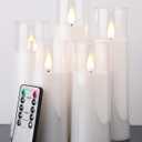 Amagic Pure White Flameless Candles, Battery Operated Candles, Acrylic Flickering LED Pillar Candles with Remote Control and Timer, 3D Wick, Yellow and Blue Glow, D2.2 xH5 5" 6" 7" 8", Set of 5 (Pure White & YellowBlue Light)