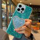 Bling Case for iPhone 13 Pro Max, with Glitter Sparkle Love Ring Stand Holder Kickstand Women Girl Cute Shockproof Protective Phone Case(Green)