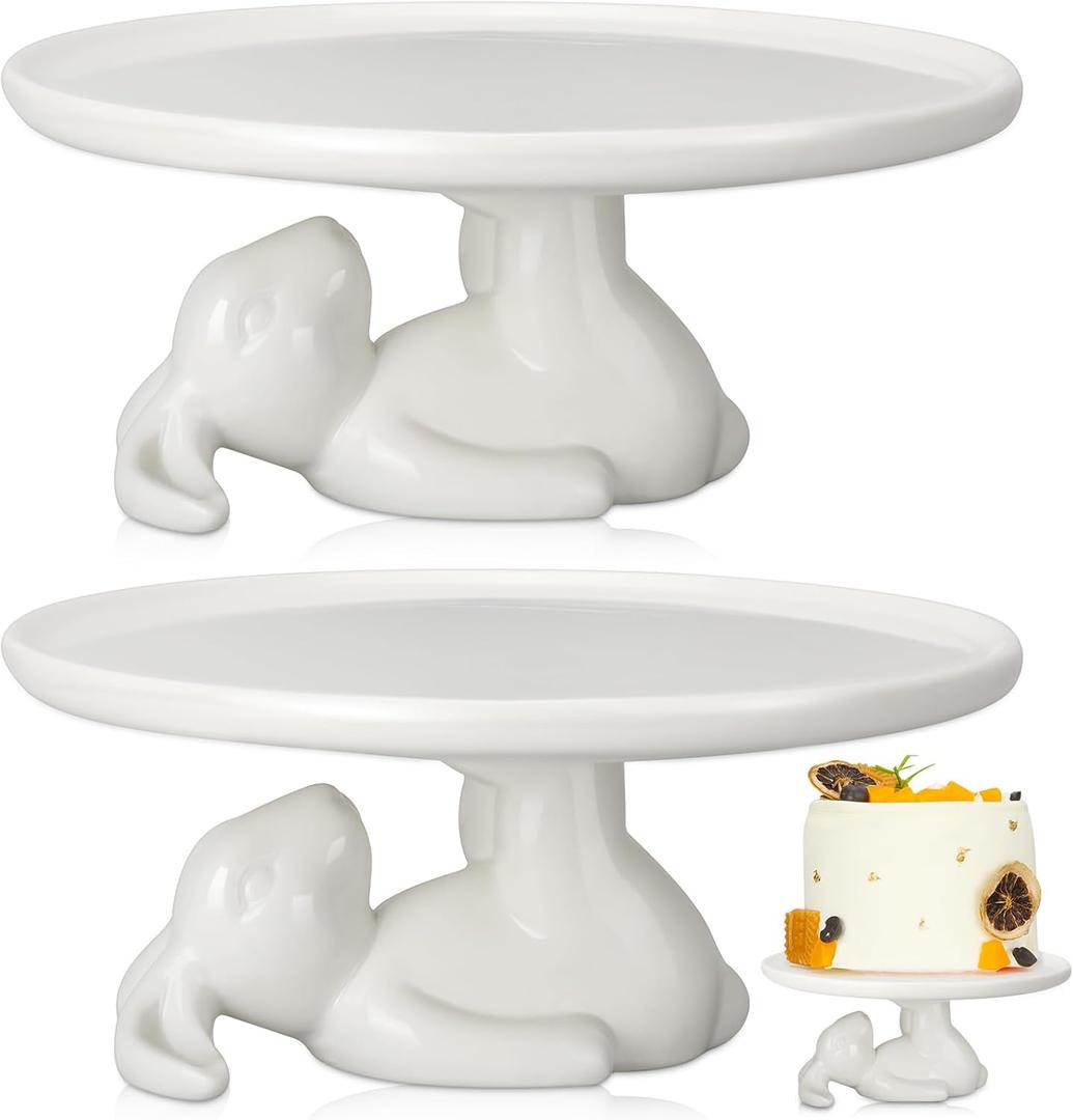 Nuenen Easter Cupcake Stand Bunny Ceramic Dessert Plates 8.3 Inches Bunny Serving Dishes Round Dessert Tray Decorations for Easter Eggs, Cookies and Candy(2 Pcs)