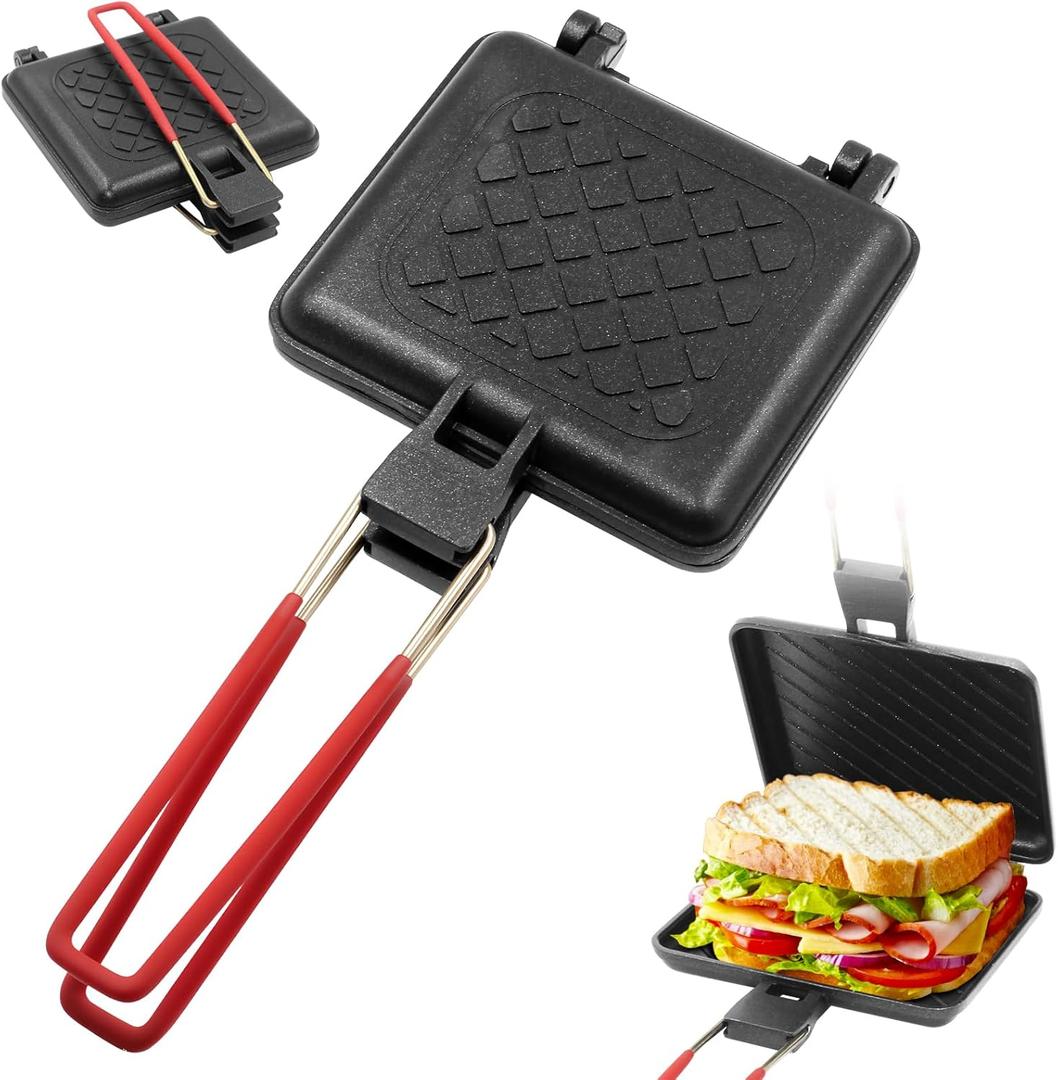 Foldable Sandwich maker, double-sided grilled cheese pan, panini press sandwich maker. It is also a friendly pie irons for camping and campfire sandwich maker.