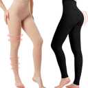 2 Pairs Medical Compression Pantyhose for Women, 20-30mmHg Graduated Support Tight Pants, Opaque Footless (XL, Beige*1+Black*1)