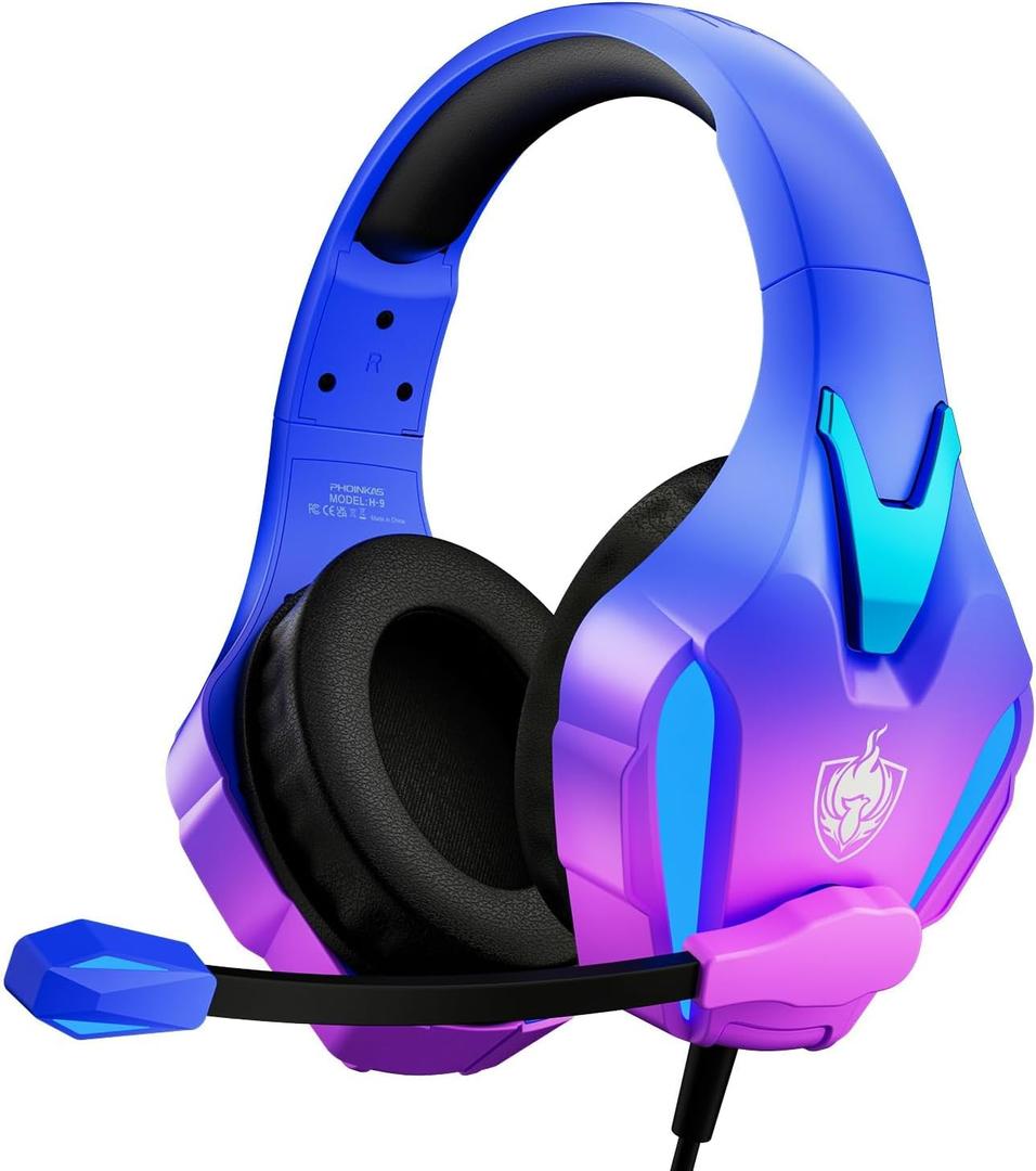 PHOINIKAS PS4 Gaming Headset for PC, Switch, PS5 Headset with 7.1 Stereo Sound, Gaming Headphones with Noise Cancelling Mic, LED Light, Over Ear Headset for Laptop, Mobile (Violet)