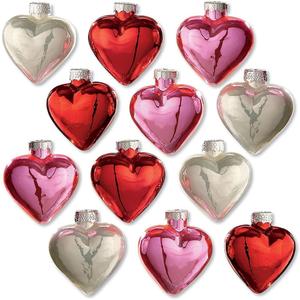 Lillian Vernon Shiny Glass Hearts Valentines Ornaments - 12 Piece Set, Blown Glass, Handcrafted Hanging Tree Decorations, Valentine's Day Holiday & Party Decor, 2" Tall Heart, Red, White & Pink