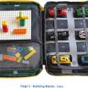 Portable kids toys storage bag with alloy toy cars, simulated dinosaurs, building blocks, base plates and a city road map. Educational travel toy set, suitable as a birthday gift for children aged 3-6