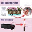LaLaGreen Railing Planter Boxes (14 Inch, 2 Pack) Self-Watering Window Box Planters with Brackets, Rectangular Hanging Flower Pots for Balcony Deck Fence, Outdoor Herb Garden Plastic Planters Black