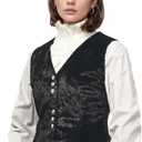 Vintage Velvet Vest for Women V-Neck Cropped Sleeveless Dressy Waistcoat Casual Tops (Black)