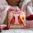18x18 Inch Set of 2 Valentines Pillow Covers Welcome Red Birds Heart Floral Throw Pillow Covers for Valentines Day Bedroom Sofa Romantic Holiday Home Decor Gift