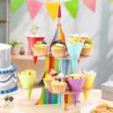 2 Pcs Art Paint Party Treat Stand with 48 Treat Cones Multicolor Paint Cupcake Stand Art Theme Painting Splatter Holder Dessert Holder Decoration for Birthday Baby Shower Supplies