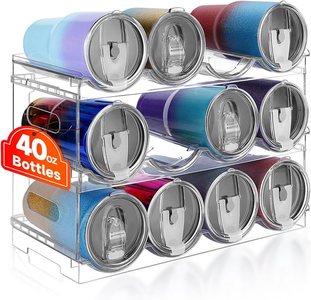 Large Compartment Water Bottle Organizer Rack,3 Pack Stackable Tumbler Storage for Kitchen Fridge Cabinet Organization and Storage /Drink/Water Bottle Storage Organizer