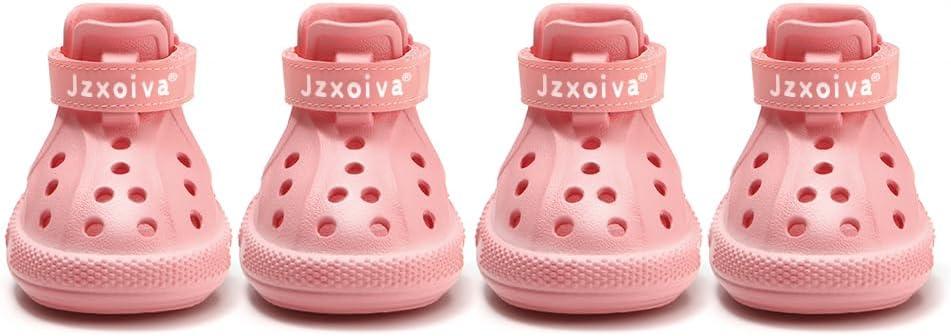 JZXOIVA Dog Shoes for Hot Pavement, Dog Booties for Medium Dogs, Breathable Dog Boots & Paw Protectors, Adjustable Non-Slip Rain Booties, Waterproof Pets Sandals for Beach Pink Size 5