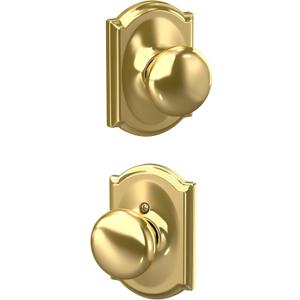 SCHLAGE F10 PLY 605 CAM Camelot Collection Plymouth Passage Knob, Bright Brass