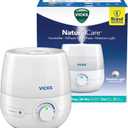 Vicks NaturalCare Cool Mist Ultrasonic Humidifier, Small Room Humidifier for Bedroom, Diffuser with Nighttime Light, Works with Vicks VapoPads, White
