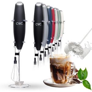 COOK WITH COLOR Ultra-High-Speed Egg Beater with Double Whisk and Detachable Milk frother - Includes Convenient Stand, Black