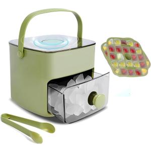 Ice Cube Tray with Lid & Bin Ice Maker for Freezer Ice Trays Ice Container- Ice Molds for Whiskey, Cocktail, Coffee Drinks, Beer with Ice Tongs Kitchen Gadgets Tools (Green)