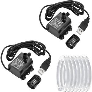 80GPH 5W USB Mini Water Pump With 2M(6.6ft) Clear Tube,300L/H durable fountain water pump for Pond Fountain, Aquariums Fish Tank, Statuary, Hydroponic 2-Pcs