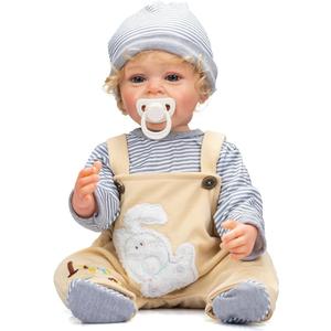 22 Inches Rooted Blond Hair Smiling Realistic Reborn Baby Doll Crafted in Full Body Silicone Vinyl Lifelike Newborn Toddler Boy Dolls Set for Children