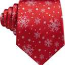 Barry.Wang Christmas Ties for Men Xmas Holiday Neckties Pocket Square Cufflinks Set Party Vacation (Red Snowflake)