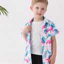 2-10T Boys Novelty Hawaiian Short Sleeve Button Down Dress Shirt (A0-flamingo 01)