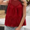 Tankaneo Womens Lace Tank Tops Summer Casual Mesh Loose Fit Sleeveless Blouses Pleated Crew Neck Tees Shirts (S)