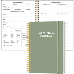 Heveboik Camping Journal and RV Travel Log Book - A5 Outdoor Camp & Adventure Journal for 25 Camping, Hiking Journal, Family Travel Books Camper Essentials Camping, 5.8" x 8.5", Cyan